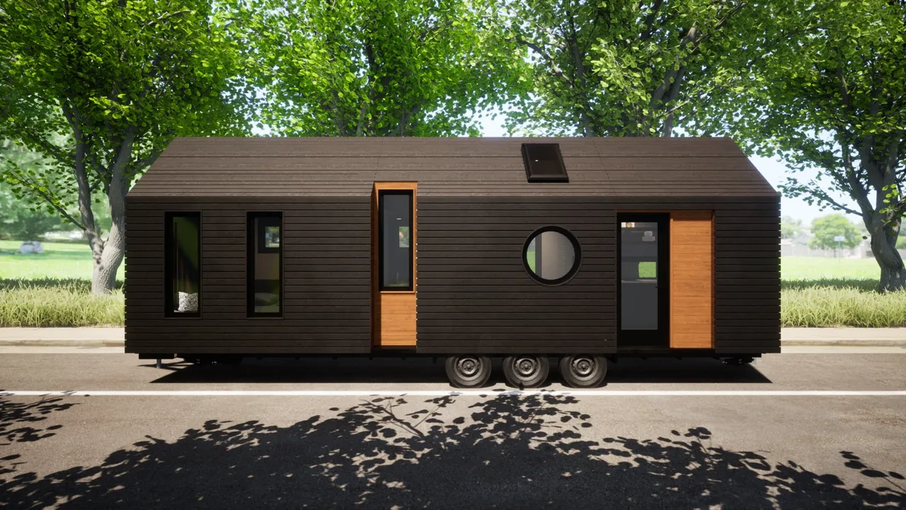 Modern 26x8 Tiny Home (Model# TH-806) - exterior render