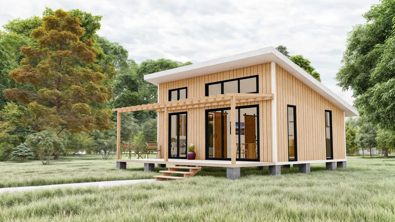 Timber Frame One-Bedroom Tiny Home (Model# TH-805) - exterior render
